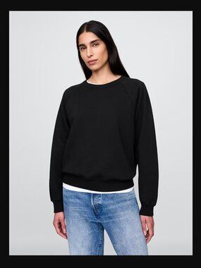 GAP VintageSoft Raglan Sweatshirt Women Cotton Pullover Black Size Small T